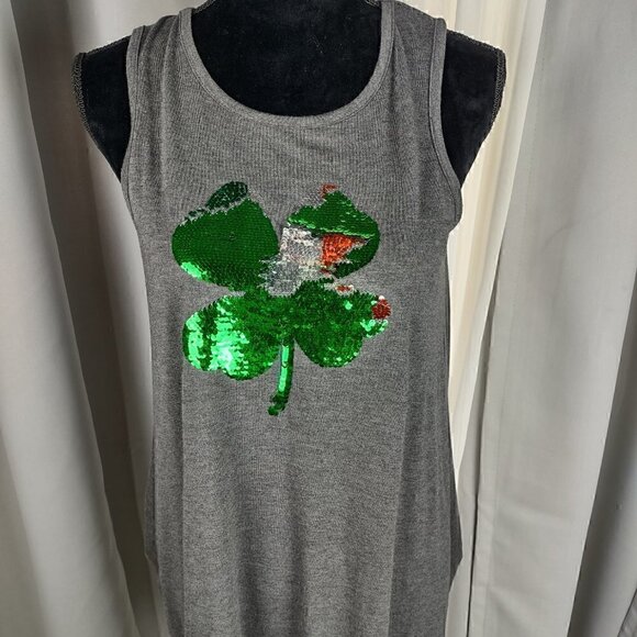 L.O.L. Vintage Clover Sequin Gray Tank Top Size XL - Picture 2 of 14